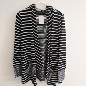 NWT New Cable & Gauge Hooded Striped Black and White Open Front Cardigan Size Sm
